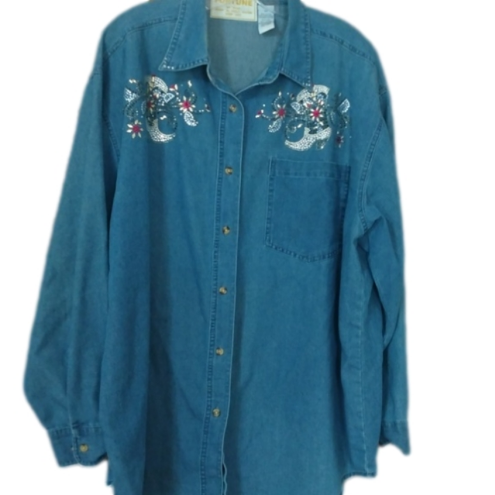 Fortune Western Chambray Shirt with Bling size 2X